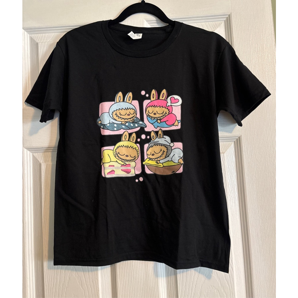 YOUTH Jerzees Black Short Sleeve Tee M with LABUBU Graphic